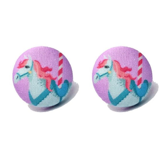 Enchanted Carousel Fantasy Land Fabric Button Earrings