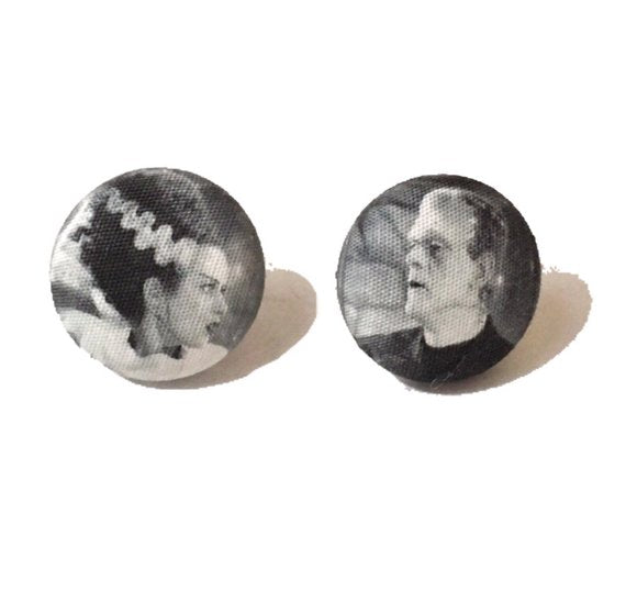Vintage Franky & Bride Fabric Button Earrings