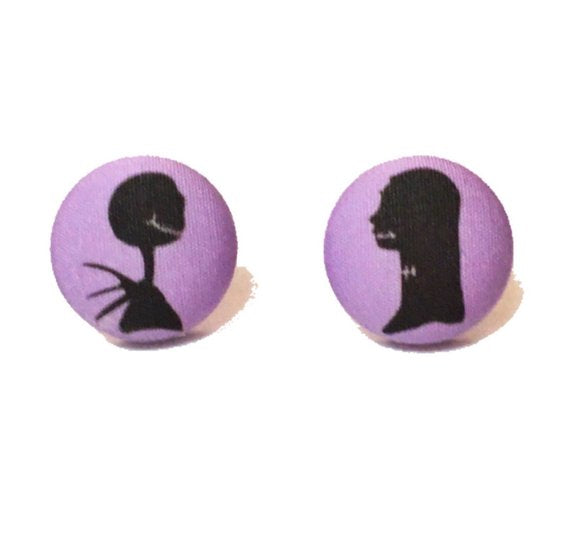 Jack & Sally Silhouette Fabric Button Earrings