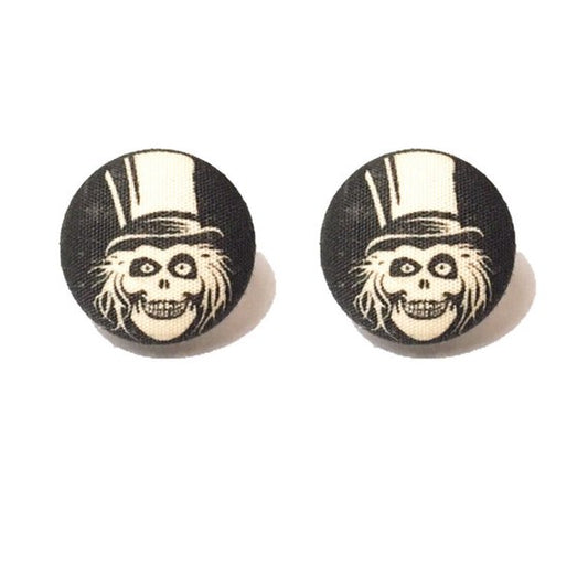 Hat Box Ghost Fabric Button Earrings