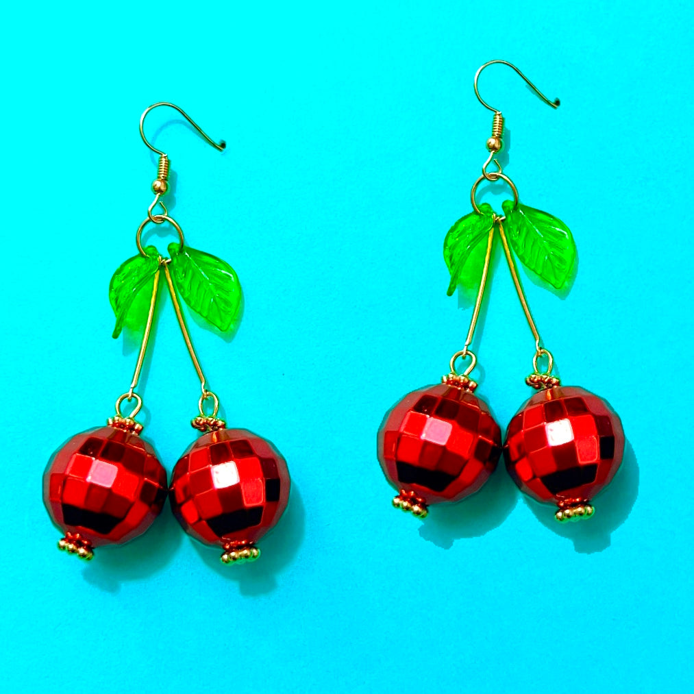 Disco Ball Cherry Drop Earrings