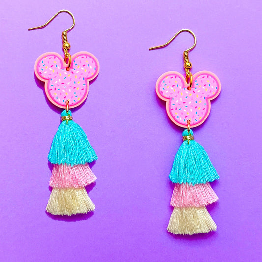 Pink Sprinkles Mouse Tassel Drop Earrings