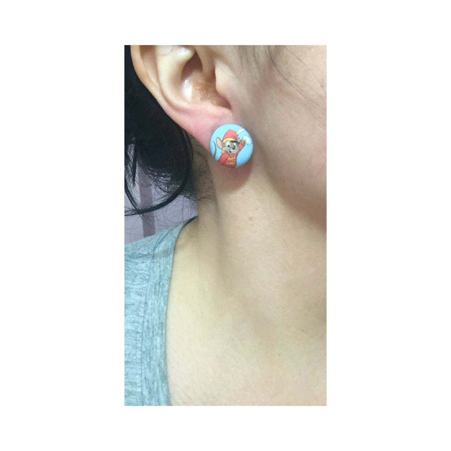 Dumbo & Timothy Fabric Button Earrings