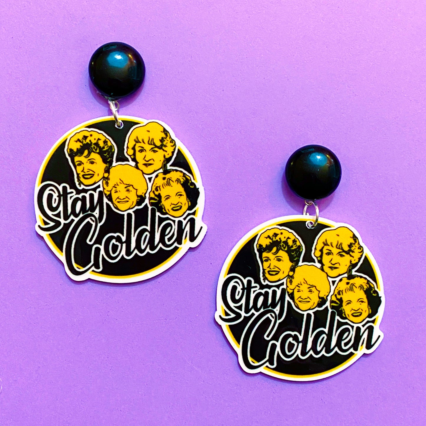 Golden Girls Black & Yellow Acrylic Drop Earrings