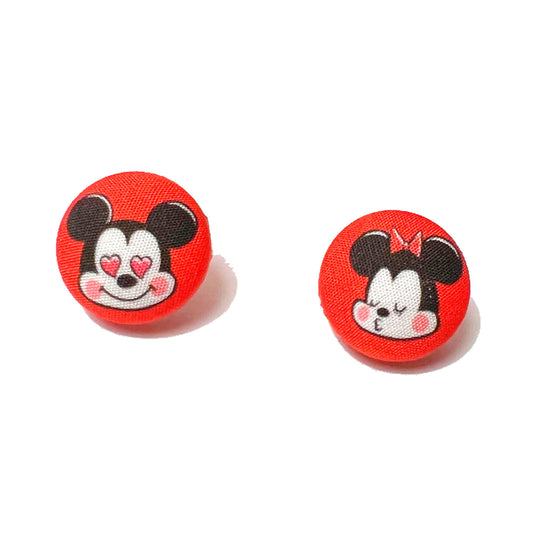 Chibi Mouse Love Fabric Button Earrings