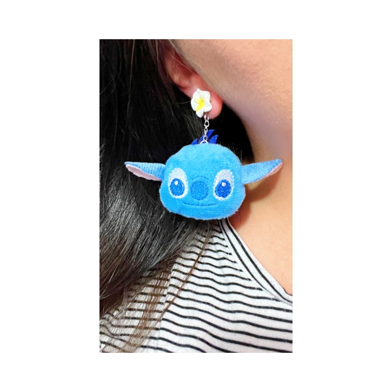 Stitch Plush Pom Pom Drop Earrings