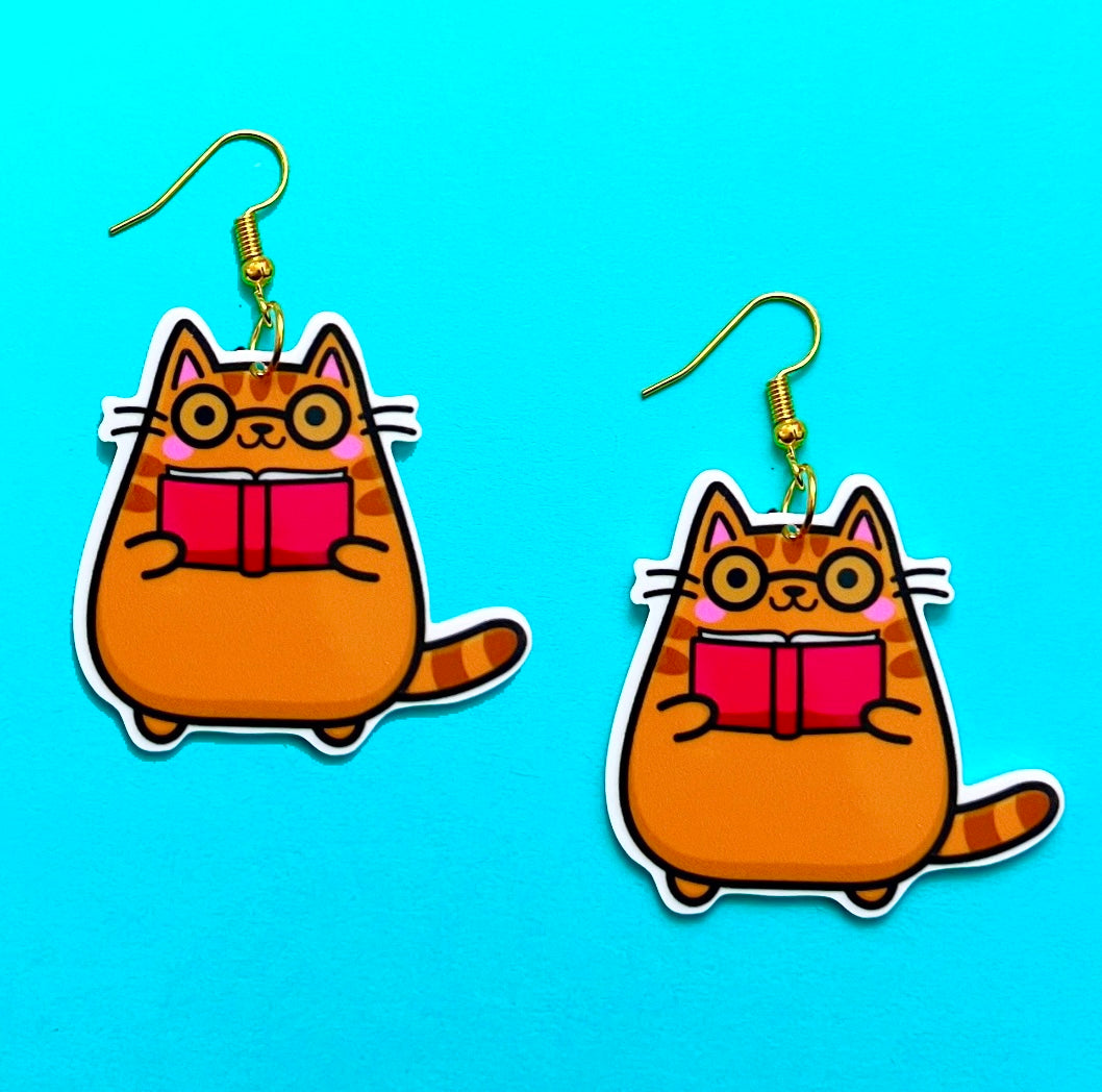 Bookish Cat Acrylic Drop Earrings