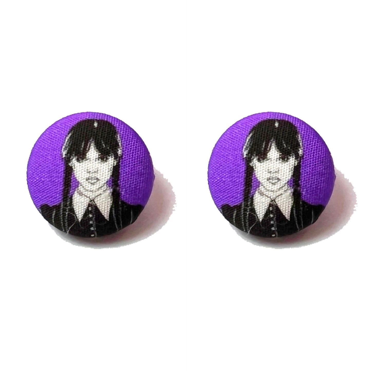 Wednesday Addams Fabric Button Earrings