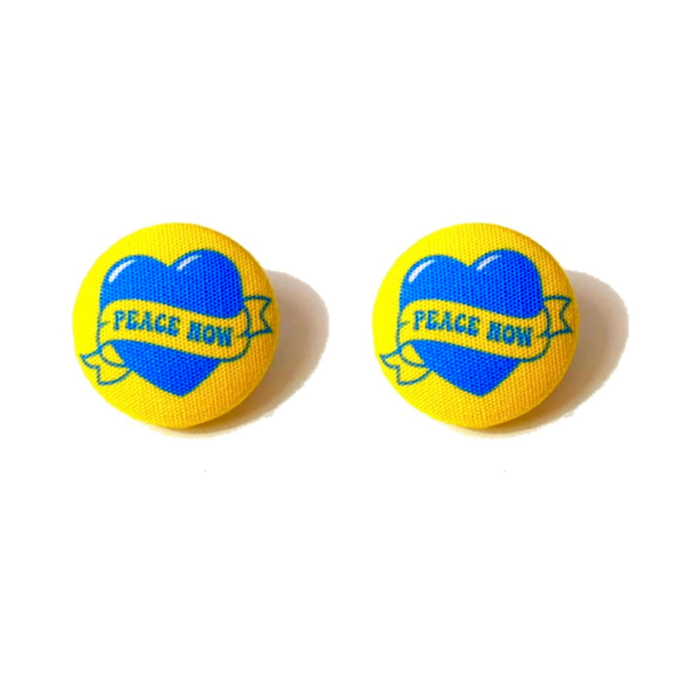 Peace Now Ukraine Fabric Button Earrings