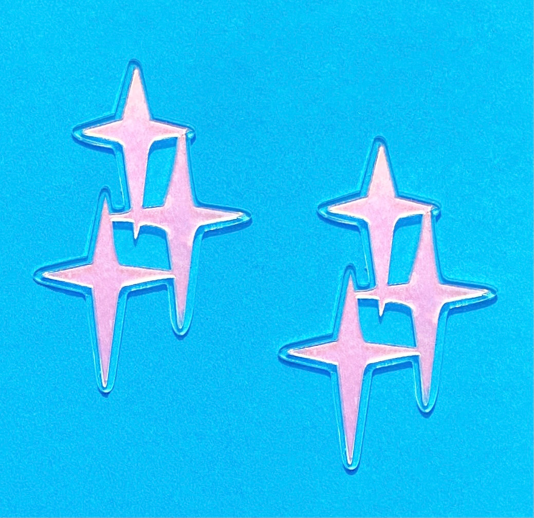 Silver Holographic Twinkle Acrylic Sparkle Stars Post Earrings