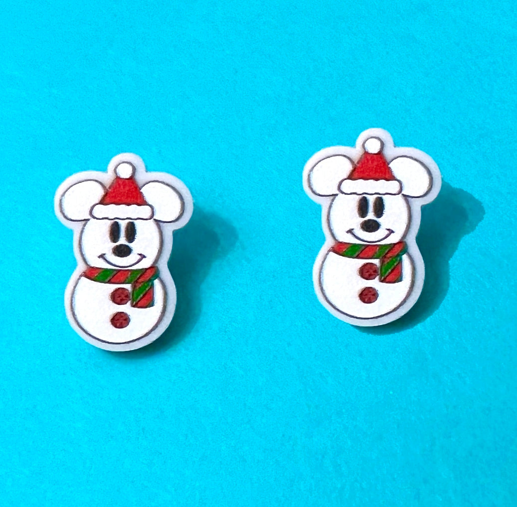 Mouse Snowman Red Post Earrings