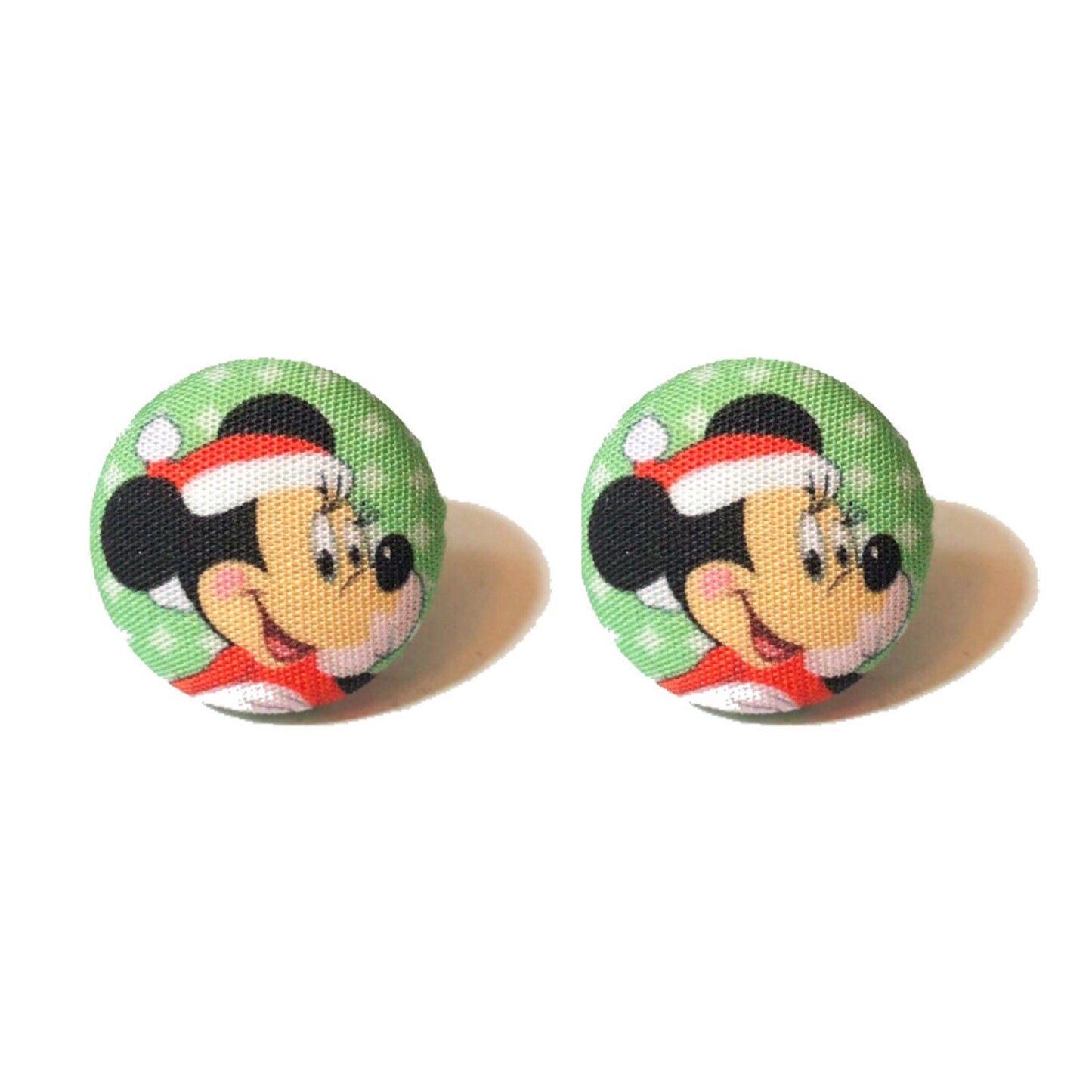 Retro Holiday Mouse Fabric Button Earrings