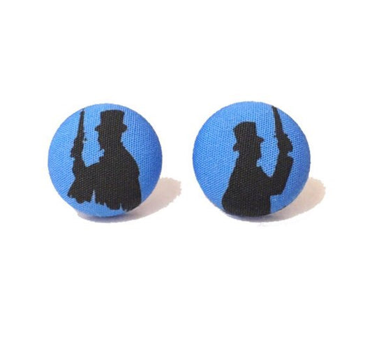 Dueling Ghosts Fabric Button Earrings