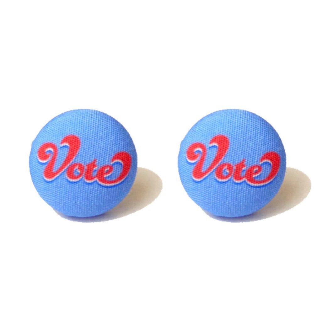 Red & Blue Vote Fabric Button Earrings