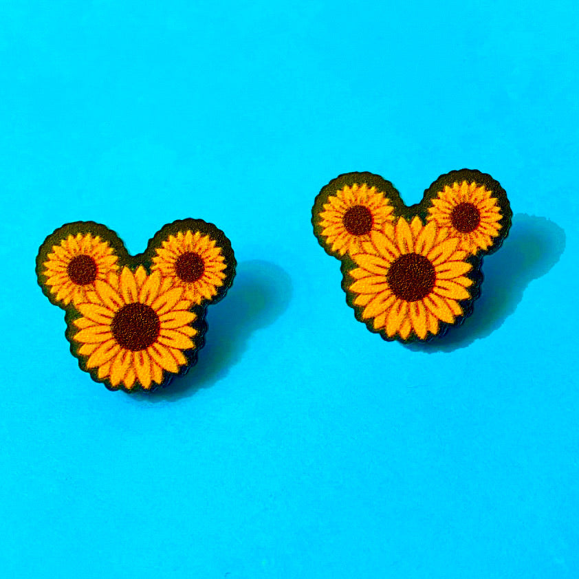 Mouse Sunflower Acrylic Post Earrings