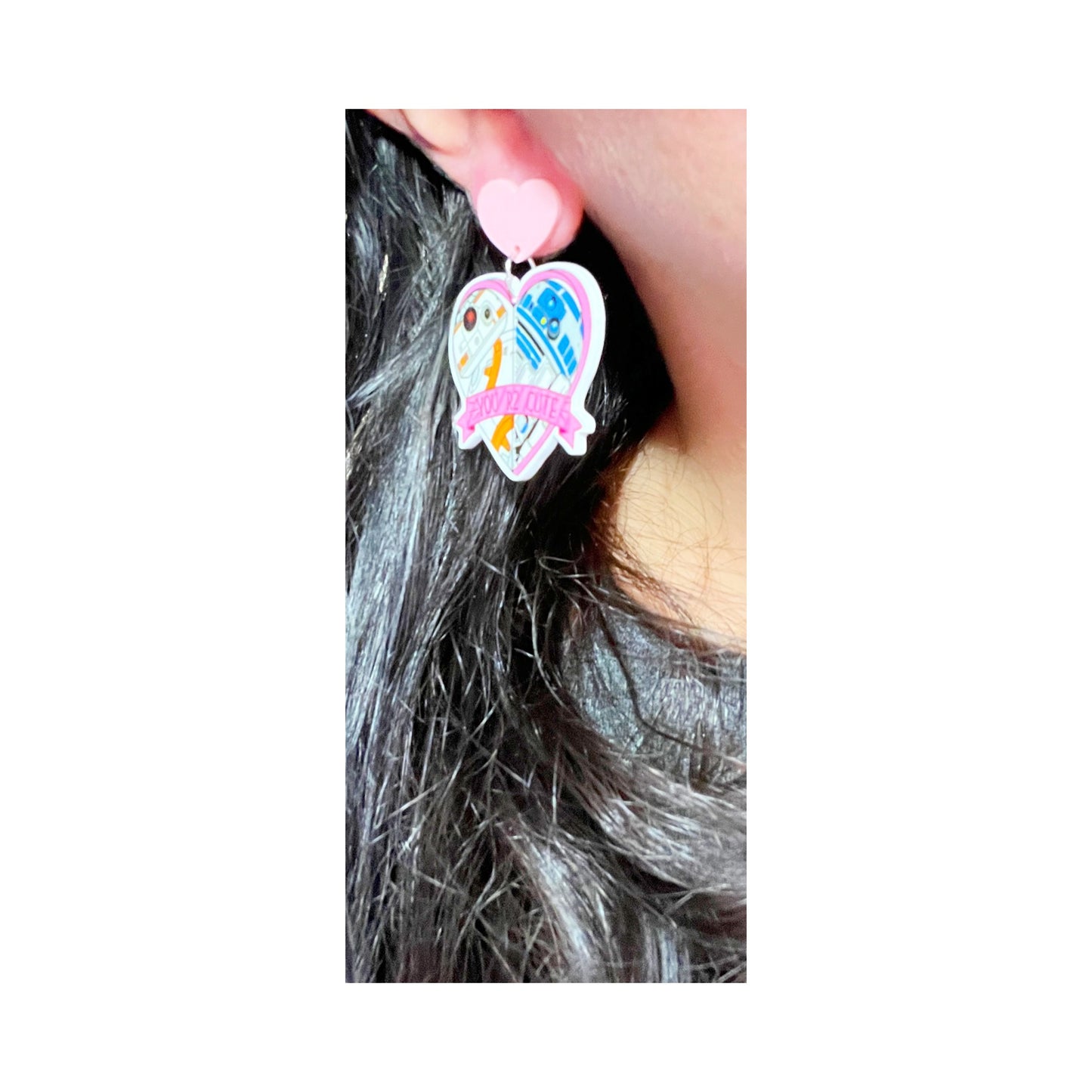 Valentine Droid Love Heart Acrylic Drop Earrings