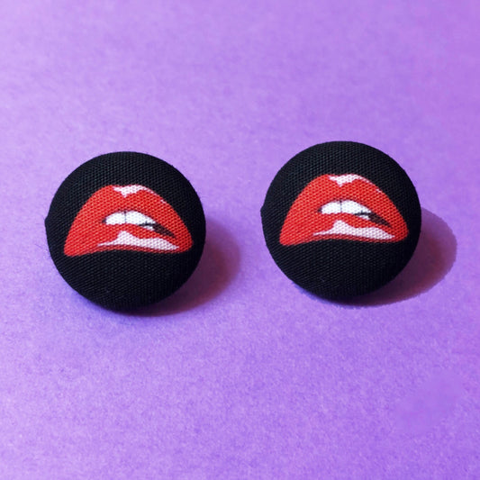 Rocky Horror Lips Fabric Button Earrings