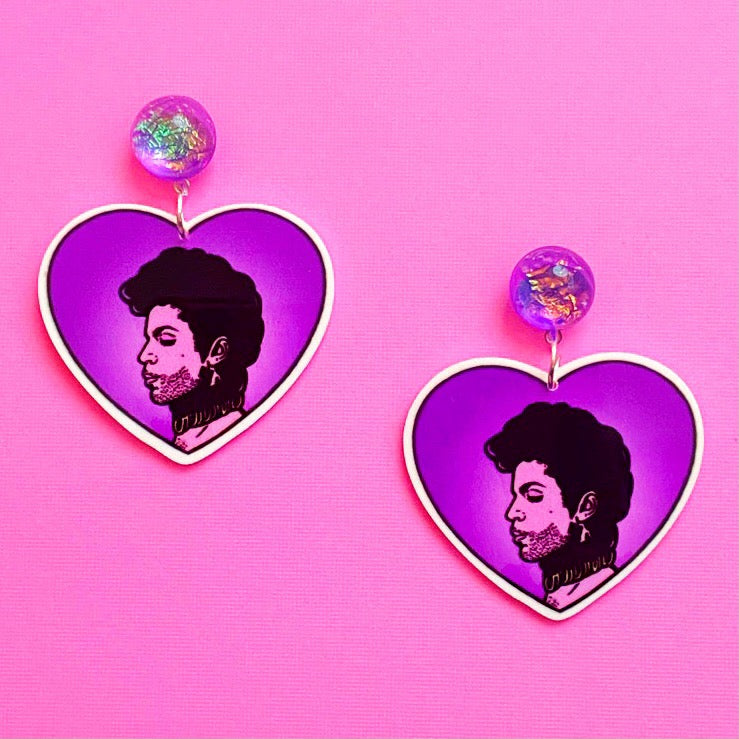 Prince Inspired Heart Acrylic Drop Earrings