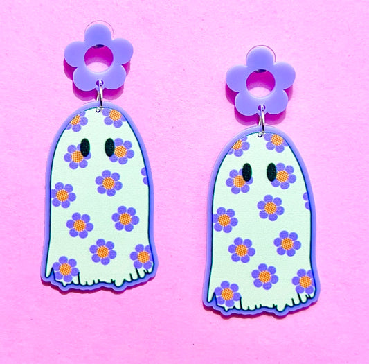Lavender Floral Ghost Drop Earrings