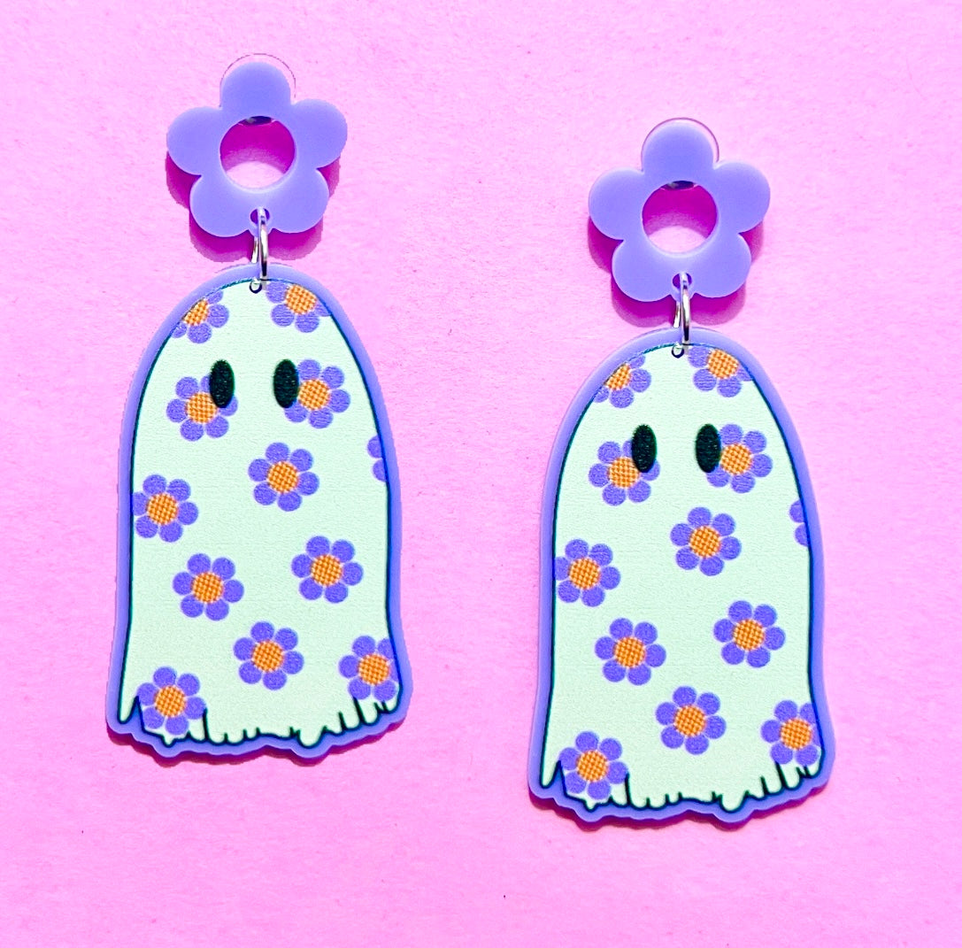 Lavender Floral Ghost Drop Earrings