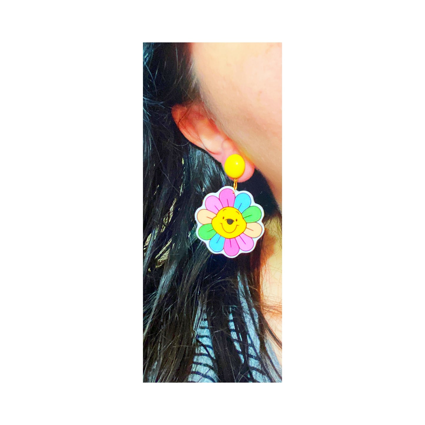 Flower Power Pooh Acrylic Drop Earrings