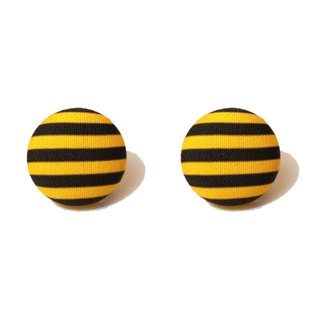 Black & Yellow Stripes Fabric Button Earrings
