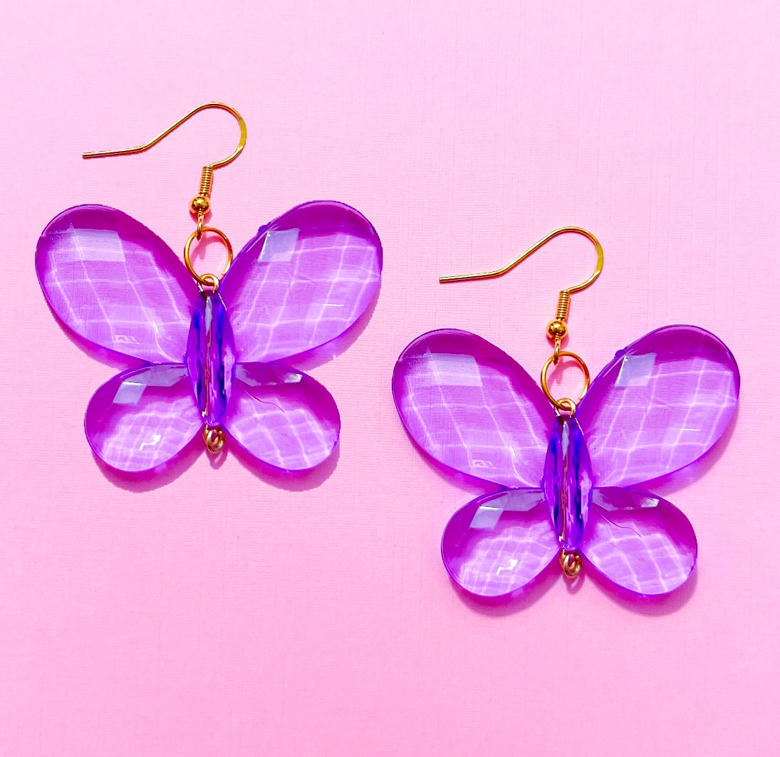 Purple Large Butterfly Drop Earrings