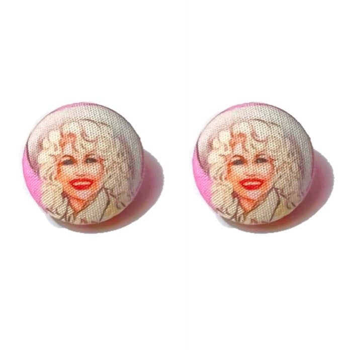 Dolly Cowboy Hat Inspired Fabric Button Earrings