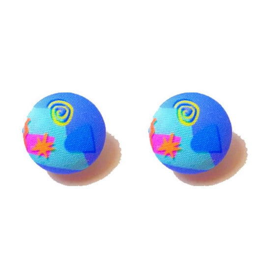 90s TV Show Print Fabric Button Earrings