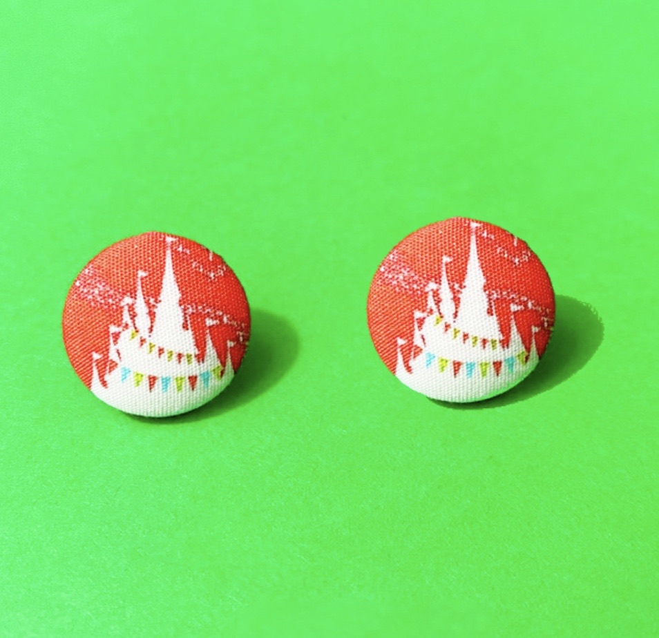 Christmas Castle Silhouette Fabric Button Earrings