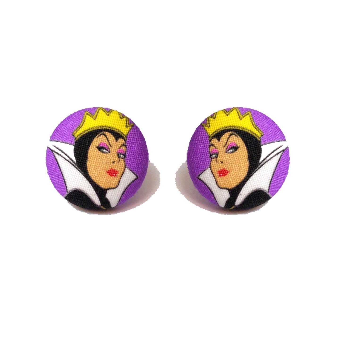 Evil Queen Villain Inspired Fabric Button Earrings
