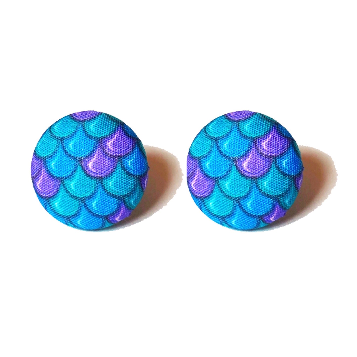 Purple & Blue Mermaid Scale Fabric Button Earrings