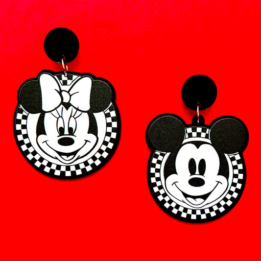 Checkered Mouse Couple Drop Earrings