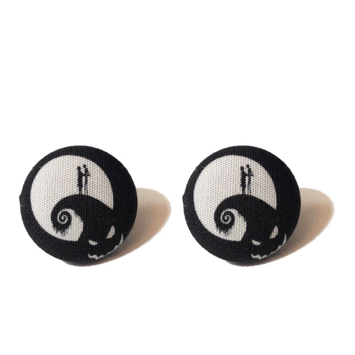 Jack & Sally Silhouette Fabric Button Earrings