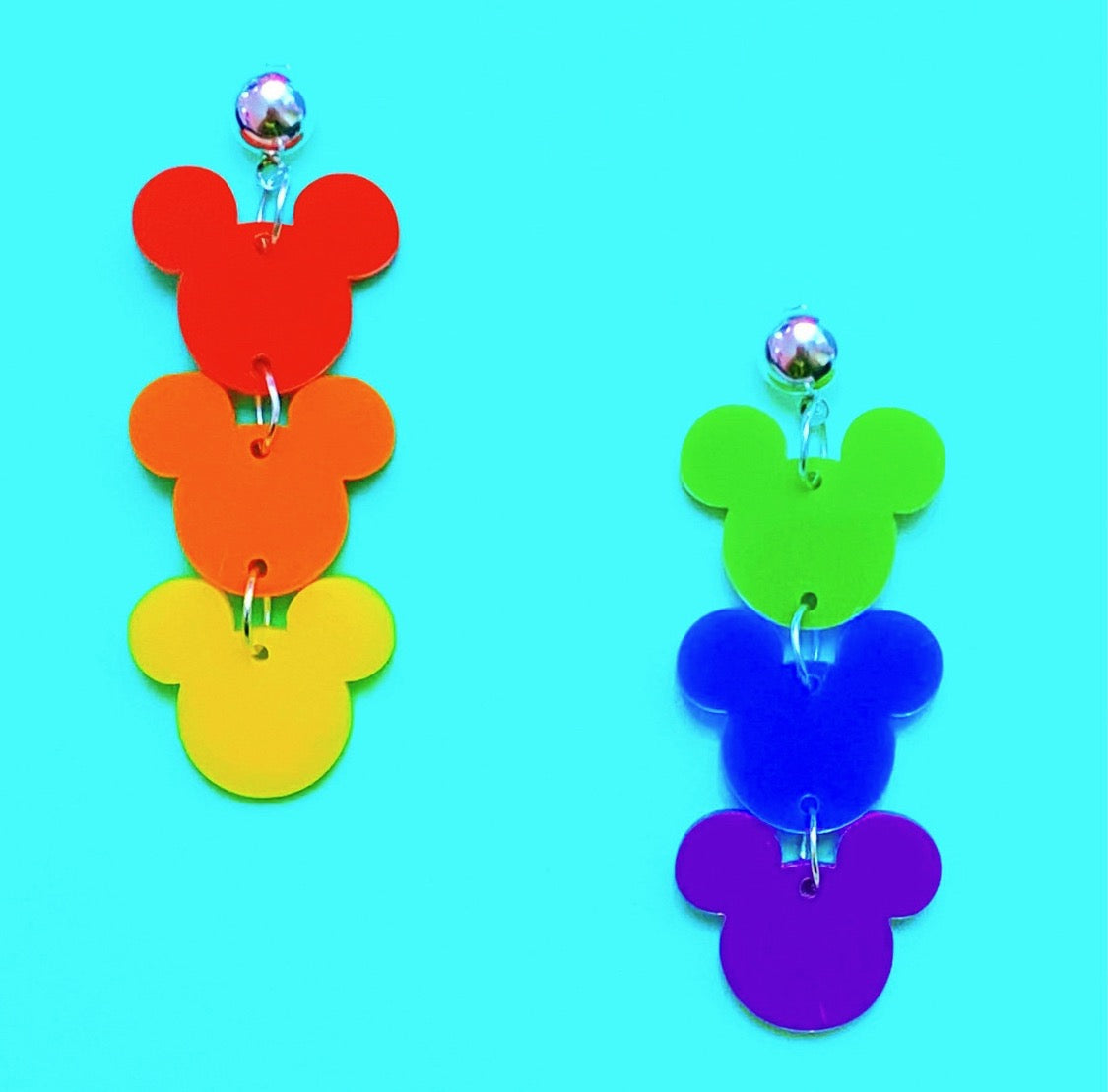 Mouse Rainbow Triple Stacked Acrylic Drop Earrings