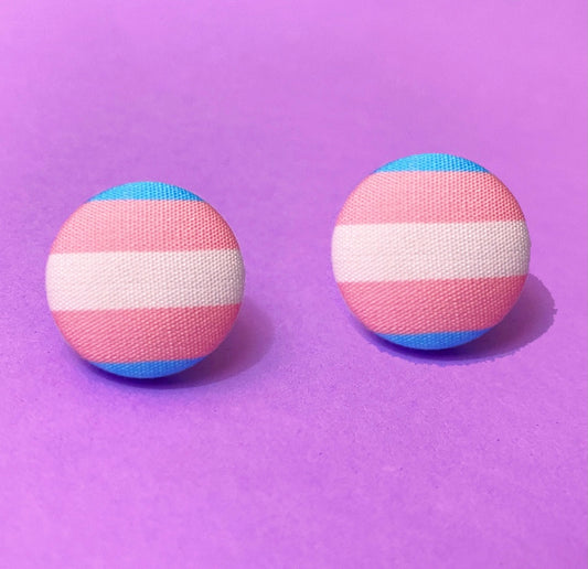 Transgender Flag Fabric Button Earrings