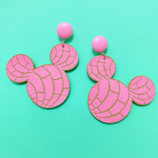 Pink Pan Dulce Concha Mouse Drop Earrings