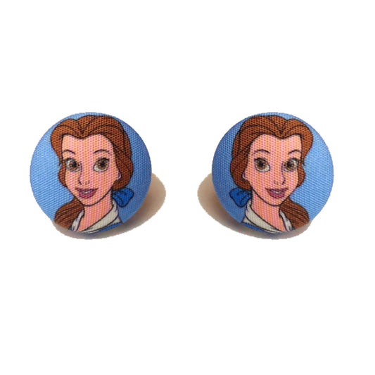 Belle Blue Dress  Fabric Button Earrings