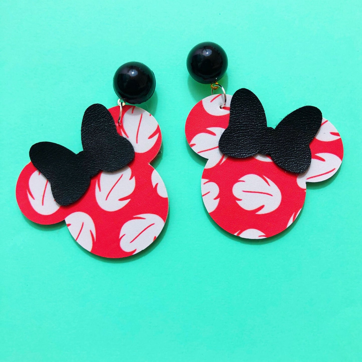 Lilo Red & White Dress Print Mouse Drop Earrings