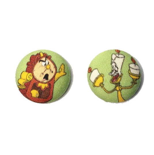 Cogsworth & Lumiere Fabric Button Earrings