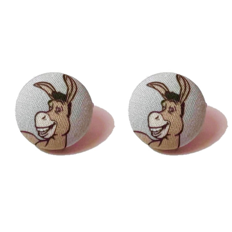 Donkey Inspired Fabric Button Earrings