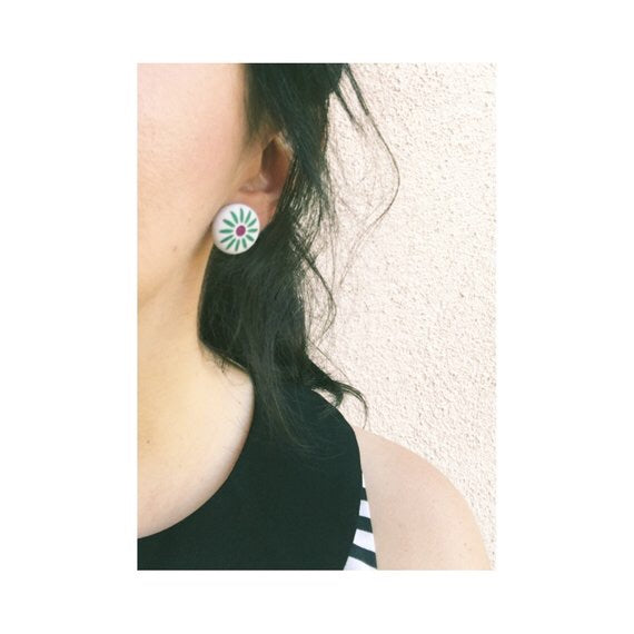 Tightrope Girl Flower Fabric Button Earrings