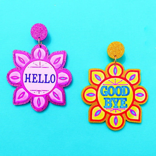 Sparkle Hello Goodbye Small World Inspired Acrylic Drop Earrings