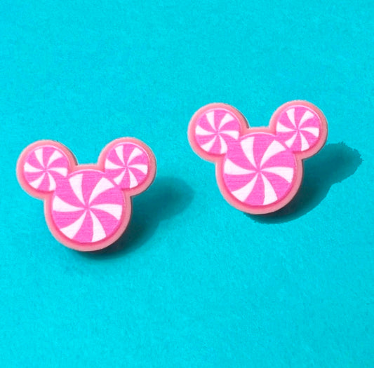 Pink Peppermint Mouse Post Earrings