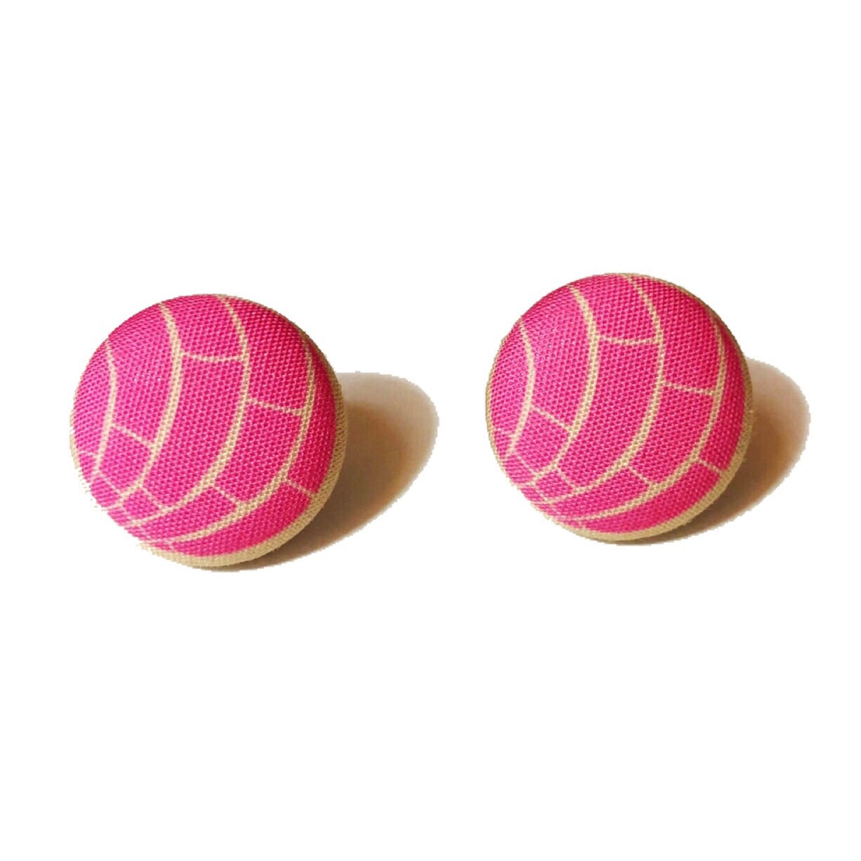 Pink Concha Pan Dulce Fabric Button Earrings