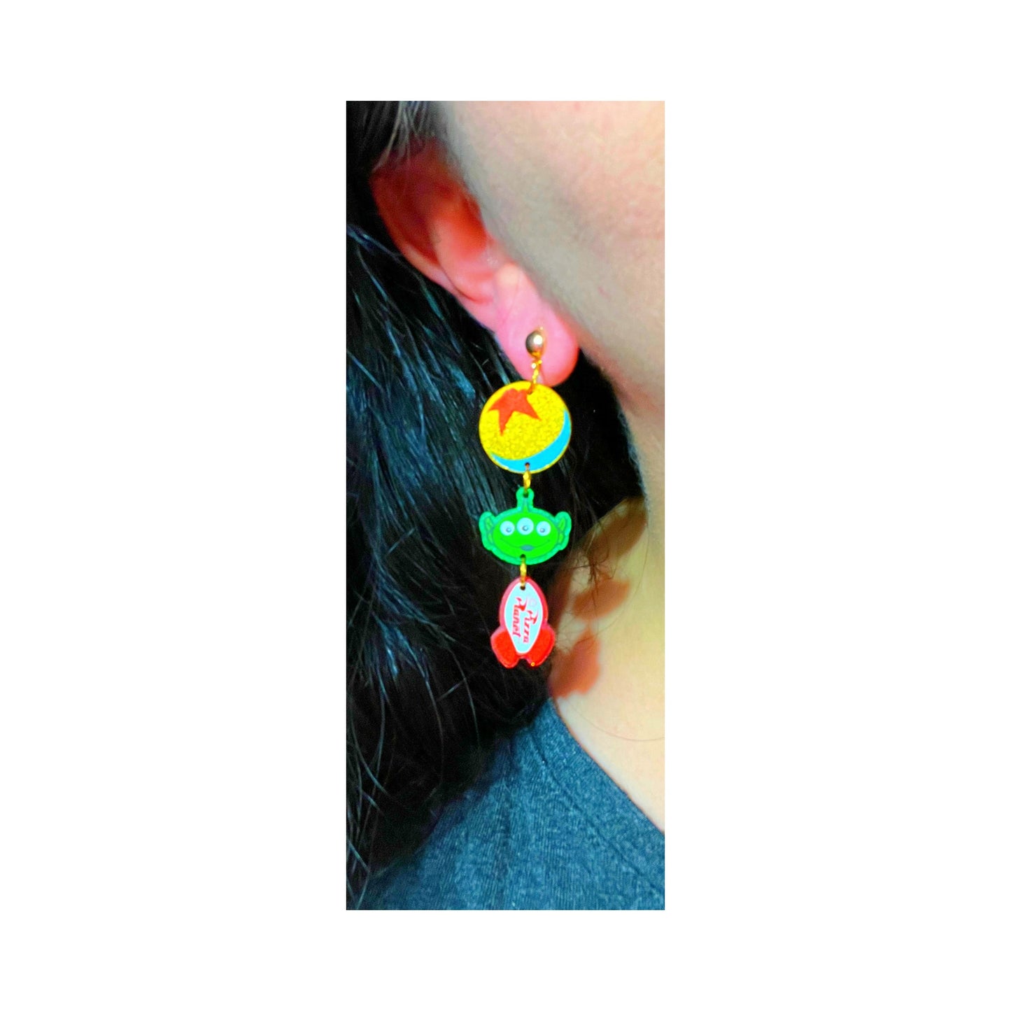 Luxo Alien Pizza Planet Tiered Acrylic Drop Earrings
