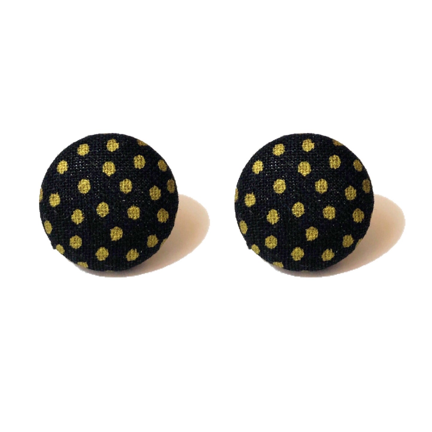 Black & Gold Polka Dot Fabric Button Earrings
