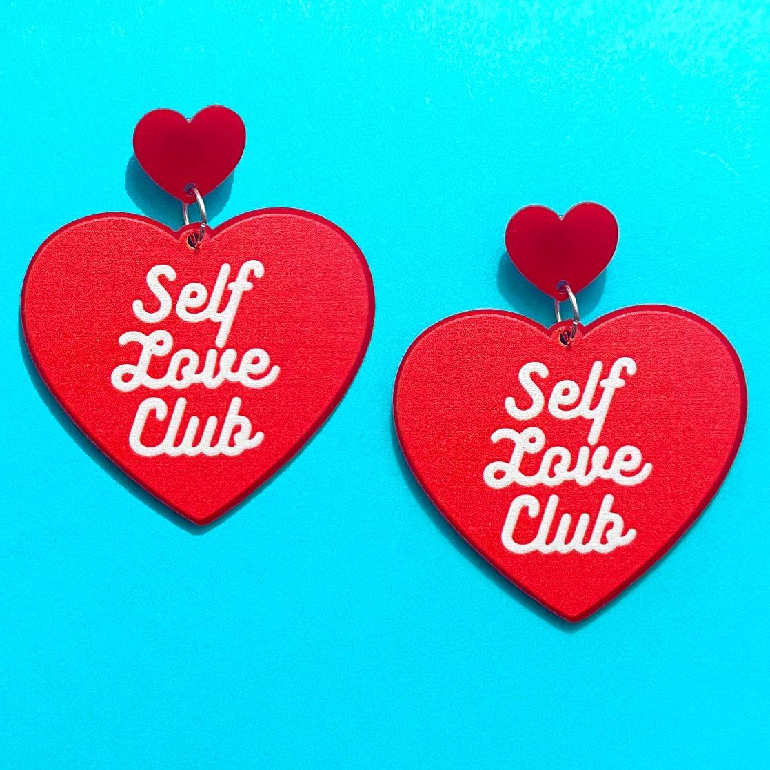 Self Love Club Heart Acrylic Drop Earrings