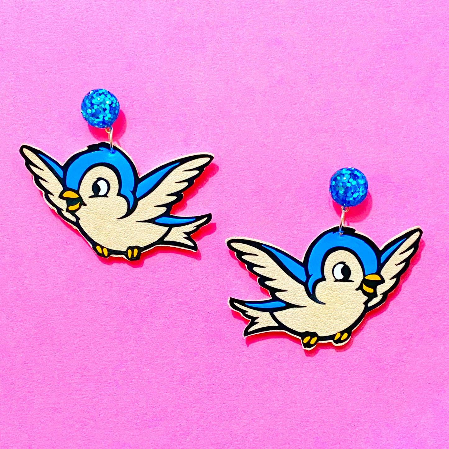 Fairy Tale Enchanted Blue Bird Drop Earrings