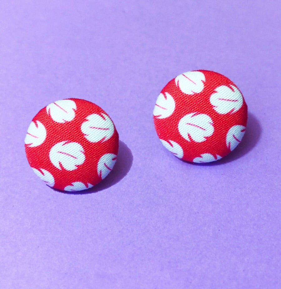 Lilo Red & White Dress Print Fabric Button Earrings